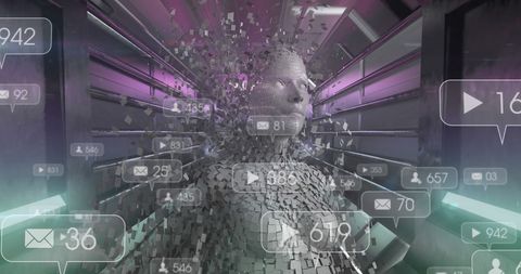exploding cyborg amid digital interface and connections - Download Free Stock Images Pikwizard.com