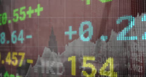 Stock Market Data Graph Overlay on Urban Skyline