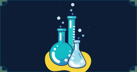 Stylized Chemistry Icon with Glassware on Blue Background