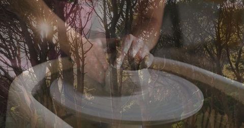 Pottery in Harmony with Nature Through Double Exposure Art