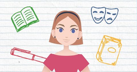 Animated Woman with School Icons Symbolizing Mentorship and Learning - Download Free Stock Images Pikwizard.com