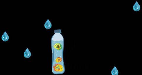 Colorful fish swimming in water bottle with droplets