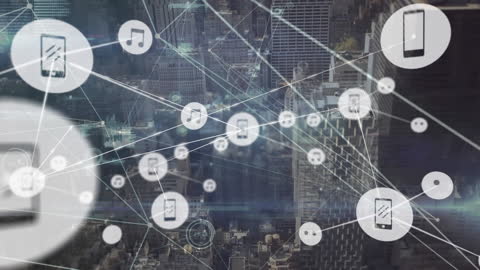 Digital Data Network Overlay on Urban Cityscape