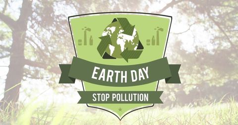 Earth Day Poster with Recycle Emblem and Stop Pollution Message
