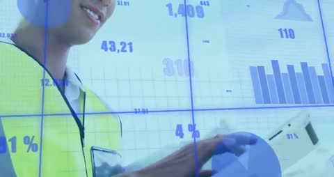 Engineer Reviewing Data Metrics on Transparent Grid