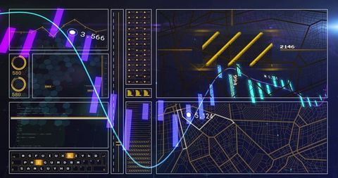 Futuristic Data Analytics Dashboard Interface Visualization