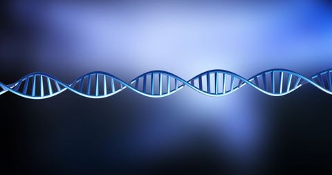 Rotating DNA Strand with Blue Gradient Background