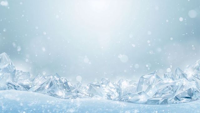 Glittering faceted ice ridge sparkling across frozen snow plain with soft bokeh light