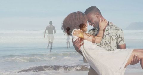 Romantic Couple Enjoying Day at Beach Together
