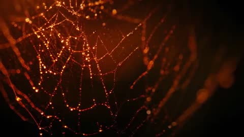 Close-Up Spider Web With Dewdrops Creating Ethereal Bokeh Effect
