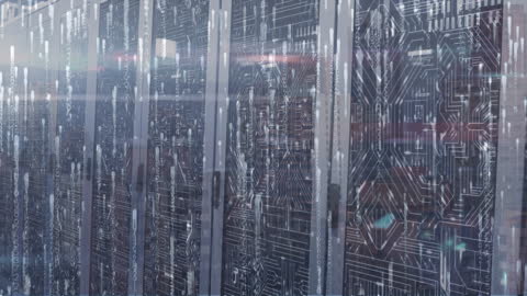Cyber Light Effects on Server Racks Representing Global Data Flow