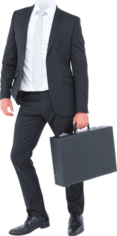 Headless Businessman Holding Briefcase on Transparent Background