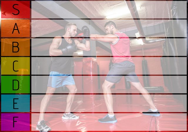 Two Men Boxing in Gym with Tier List Overlay - Download Free Stock Templates Pikwizard.com