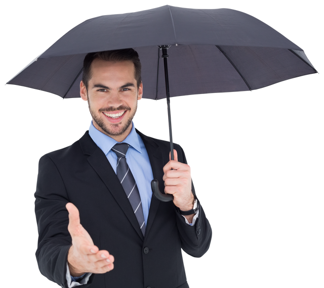 Smiling Businessman under Transparent Umbrella Offering Handshake - Download Free Stock Videos Pikwizard.com