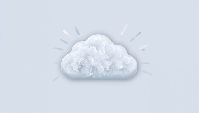 Floating crystal cloud on pastel background with soft shadow and luminous radial streaks