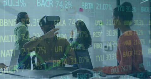 Diverse Coworkers Testing Metaverse with VR Headsets in Office