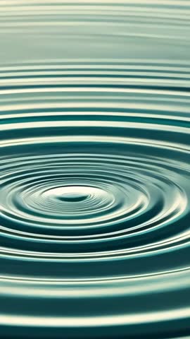 Vertical macro video creating concentric ripples from droplet impact in green water for calm