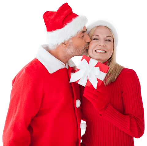 Caucasian Couple Celebrating Christmas on Transparent Background