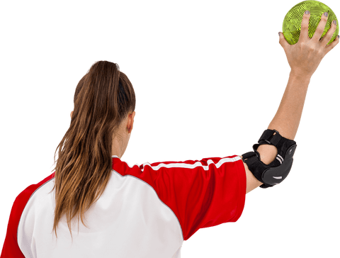 Sportswoman holding ball transparent background for dynamic design