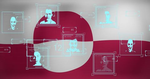 Digitized profiles overlay on indonesian flag illustrating tech surveillance