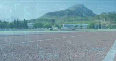 Digital Overlay of Data on Empty Sports Track in Stadium