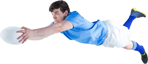 Rugby Player Leaping to Score a Try on Transparent Background