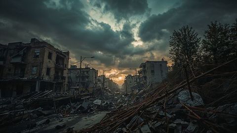 Desolated urban scene showcasing war's devastating impact