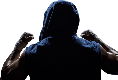 Transparent Athlete Flexing Muscles Raises Arms