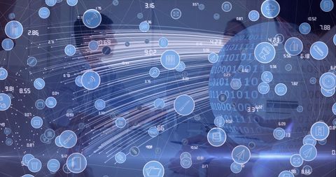 Digital Transformation Concept with Virtual Icons and Binary Code - Download Free Stock Images Pikwizard.com