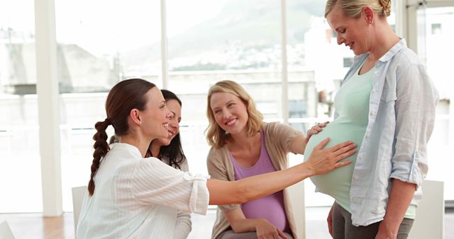 Group of Happy Women Celebrating Friend's Pregnancy at Home - Download Free Stock Images Pikwizard.com