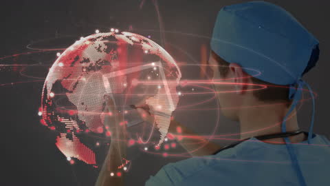 Surgeon Interacting with Global Medical Network Visualization
