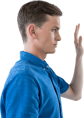 Side Profile of Man Interacting with Transparent Screen - Download Free Stock Videos Pikwizard.com