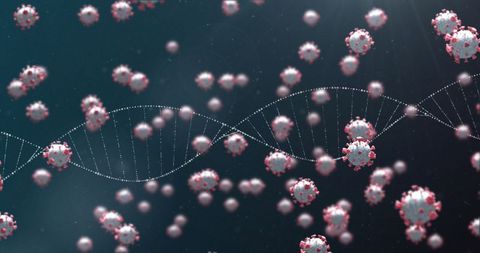 Virus Cells and DNA Strand Highlighting COVID-19 Concept