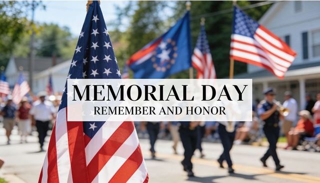 Memorial day parade waving american flags marching band honoring veterans and community