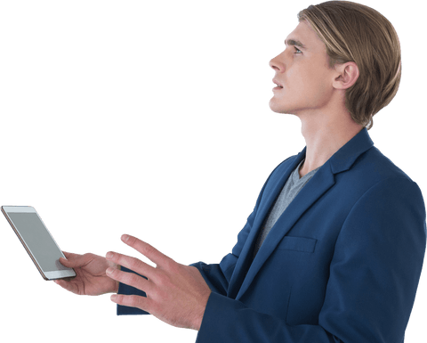 Transparent Businessman with Tablet Looking Thoughtful Taken Behind - Download Free Stock Videos Pikwizard.com