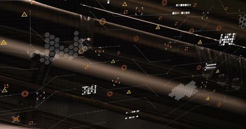 Futuristic Digital Interface With Cutting Beams and Hex Clusters