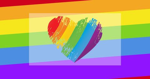 Vibrant rainbow heart on colorful lgbtq pride background