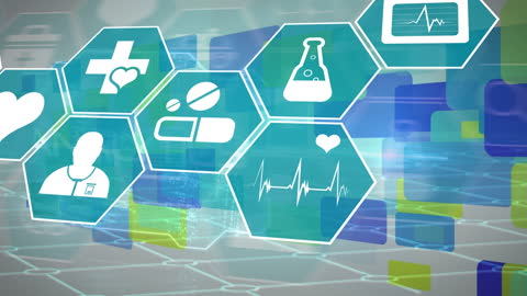 Futuristic Medical Technology Interface with Digital Icons