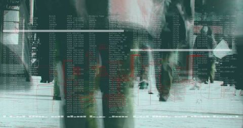 Modern surveillance tracking in urban setting with pedestrian overlay