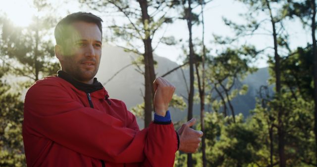 Male Hiker Stretching in the Forest During Morning - Download Free Stock Images Pikwizard.com