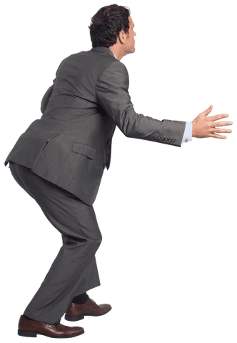 Businessman Gesturing with Outstretched Arm on Transparent Background