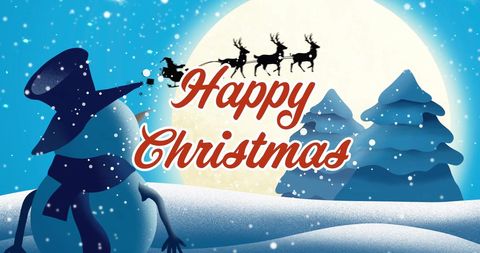 Festive Snowman with Santa and Sleigh in Winter Wonderland