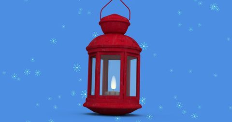 Christmas Lantern with Falling Snow on Blue Background - Download Free Stock Images Pikwizard.com