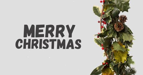 Festive christmas text with pinecone and berry decoration