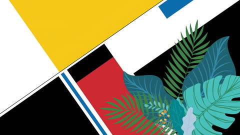 Vibrant Abstract Composition with Plants and Shapes