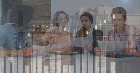 Global business strategy concept with diverse team and financial graphs