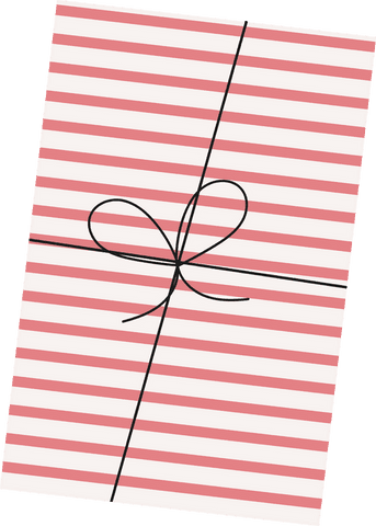 Transparent red striped gift box design with thin black ribbon