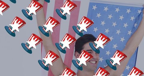 Festive american celebration icons with smiling man