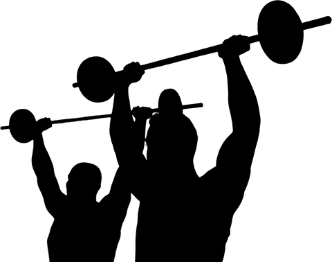 Transparent silhouette people lifting barbells in fitness pose