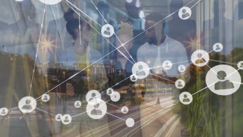 Conceptual Digital Network Overlaying Diverse Business Team